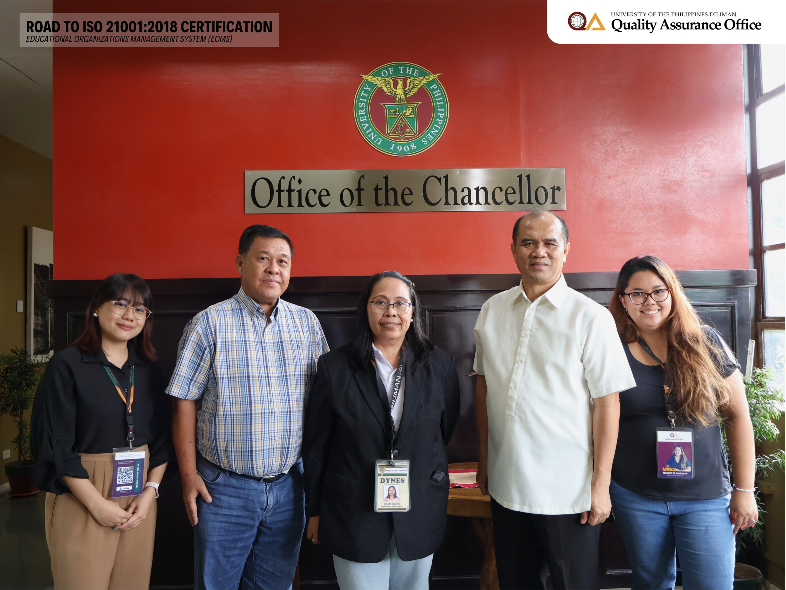 UP Diliman Quality Assurance Office team at the Office of the Chancellor for ISO 21001:2018 certification meeting