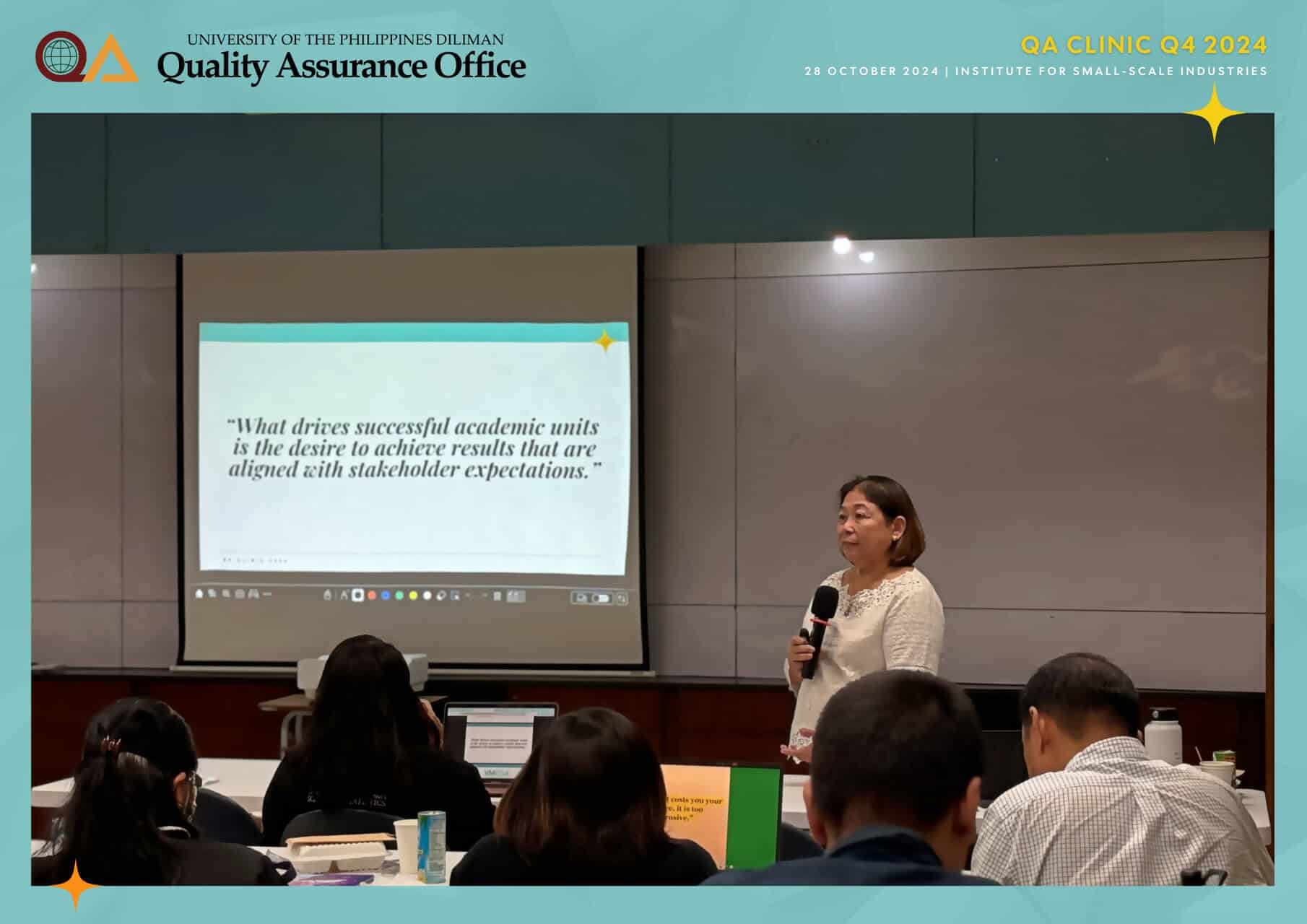 UPD QAO Director Aura Matias presenting Guidelines on Year-End Reviews and Strategic Planning for Academic Units