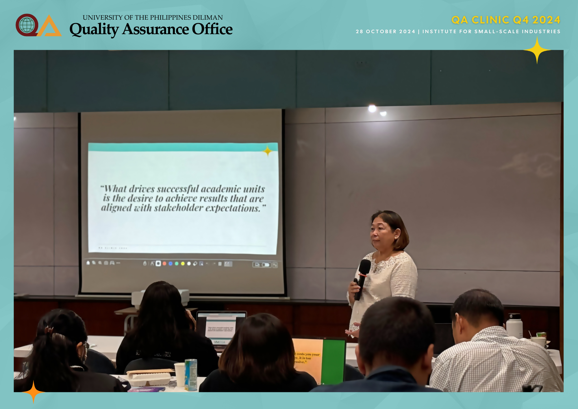 UPD QAO Director Aura Matias presenting Guidelines on Year-End Reviews and Strategic Planning for Academic Units