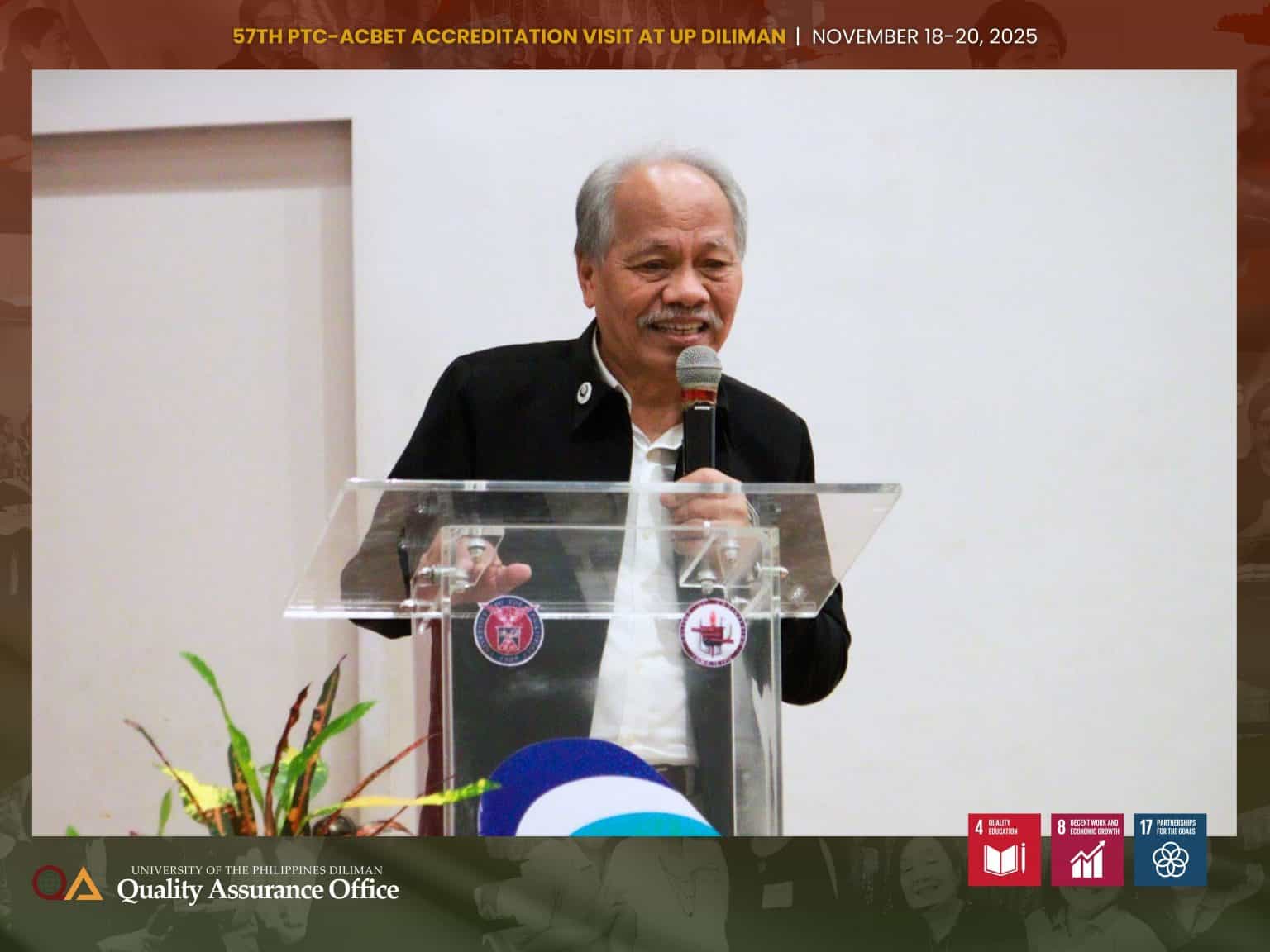 PTC President Federico A. Monsada gave the closing message during the exit meeting held at the David M. Consunji Theater of the Institute of Civil Engineering.