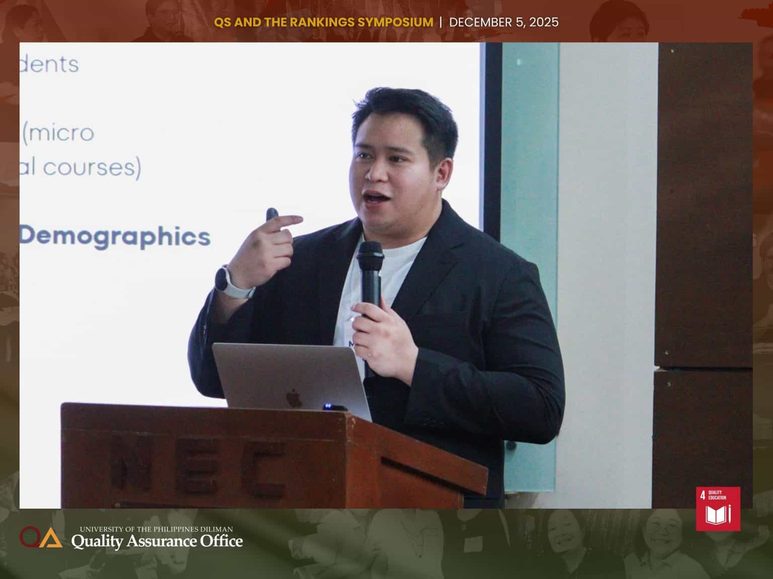 Mr. Michael Baguisa, Information Systems Analyst III, discusses the data collection and submission process for the QS and THE Rankings
