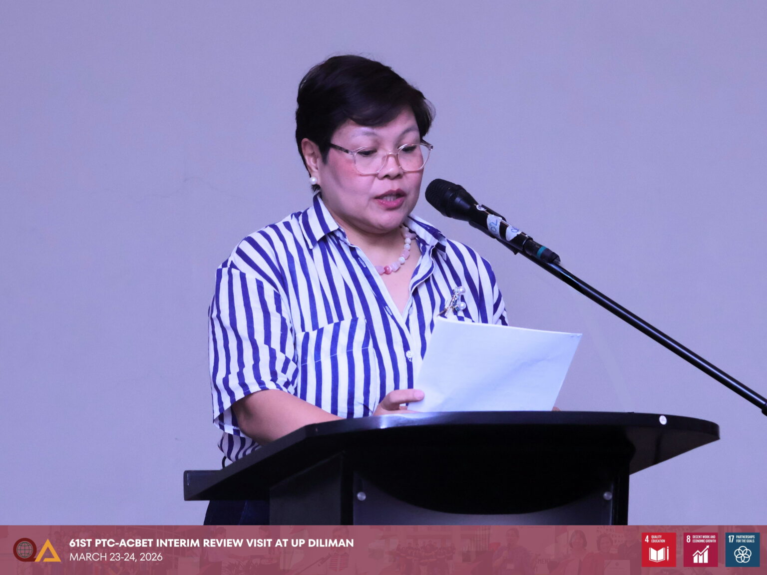 UPD Vice Chancellor for Academic Affairs Prof. Maria Vanessa P. Lusung-Oyzon delivered the closing message during the exit meeting, acknowledging the programs that underwent the interim review.