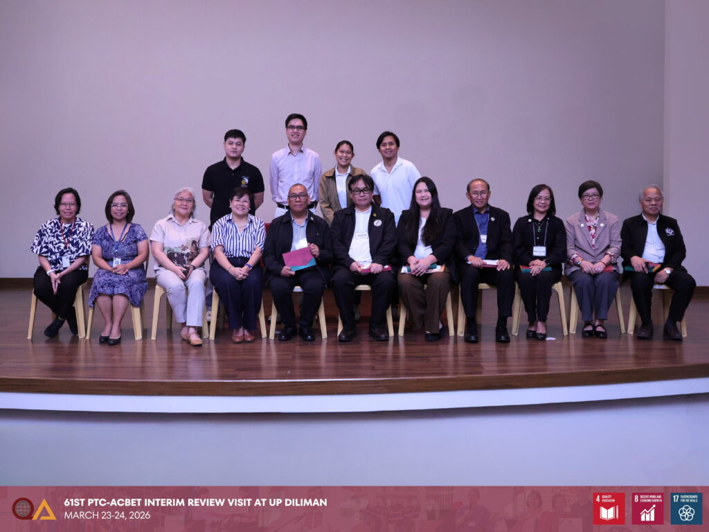 The Department of Chemical Engineering, Department of Industrial Engineering and Operations Research, Department of Mechanical Engineering, and Department of Mining, Metallurgical, and Materials Engineering posed for group photos with the 61st PTC-ACBET Program Evaluation Team.