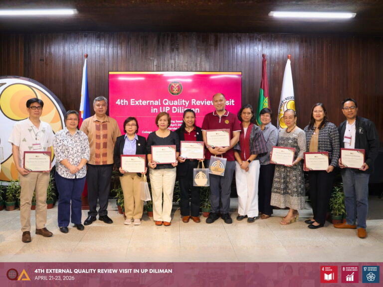 The External Quality Reviewers posed for a group photo with UP Diliman Chancellor Edgardo Carlo L. Vistan II during the closing session of the External Quality Review Visit.