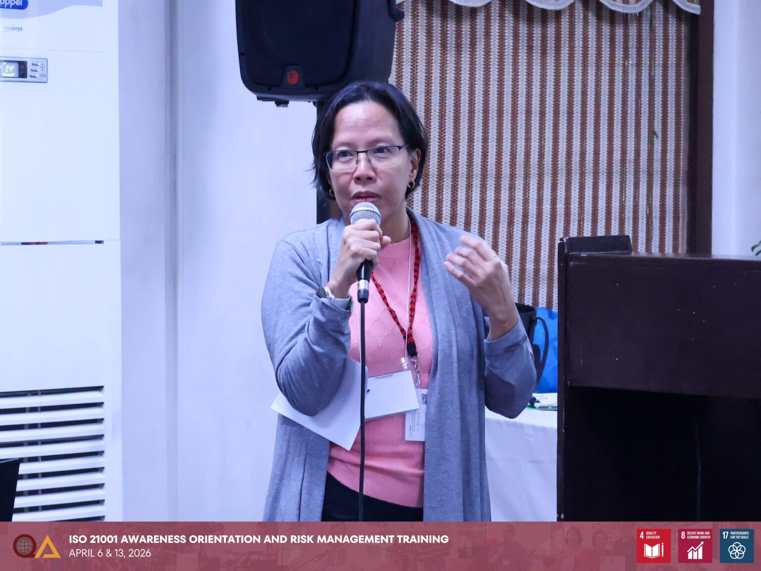 Prof. Susan Festin, PMT Faculty-in-Charge, in her Closing Message during the ISO 21001 Training Series.
