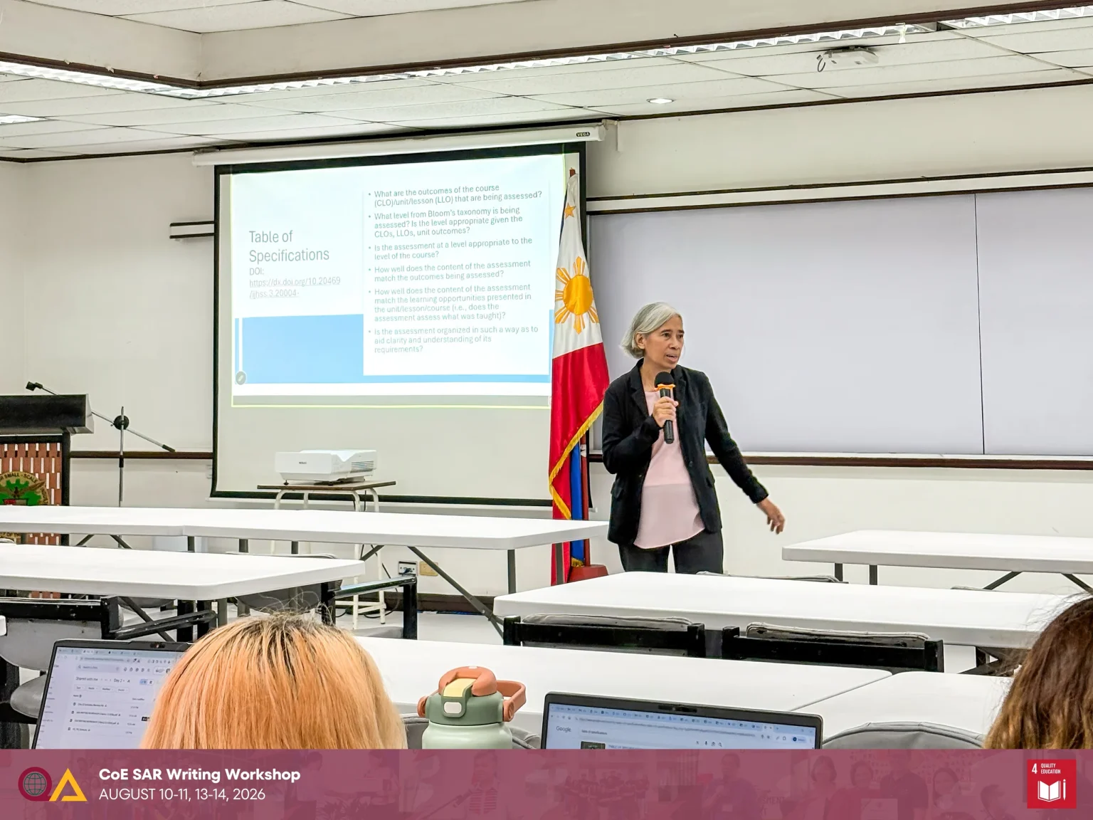 Prof. Emer. Irene M. Villaseñor lecturing at the CoE SAR Writing Workshop