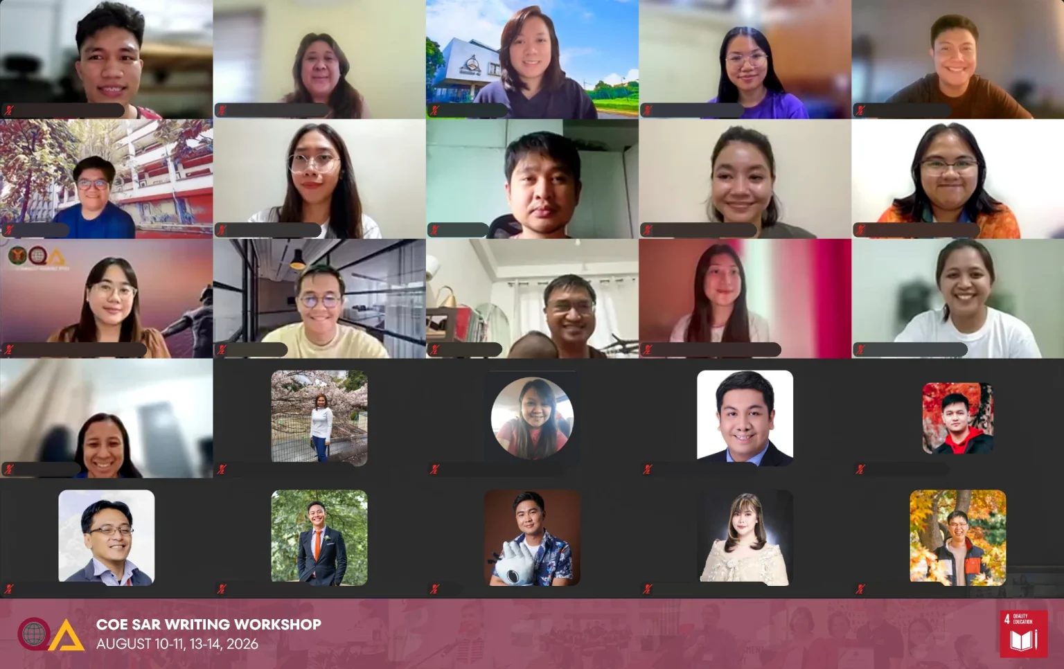 Participants of the Day 1 online session of the CoE SAR Writing Workshop