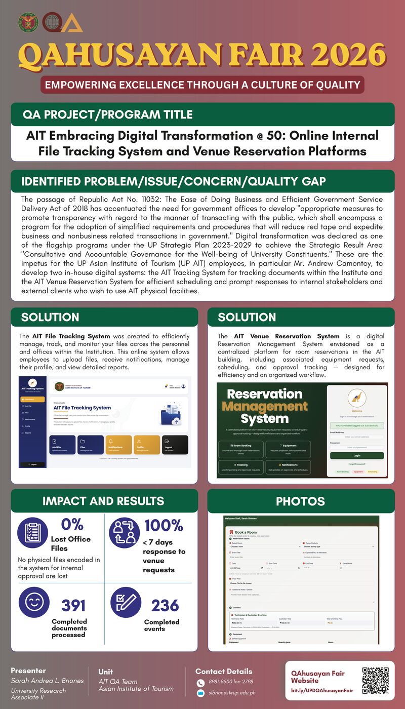 AIT Embracing Digital Transformation @ 50: Online Internal File Tracking System and Venue Reservation Platforms
