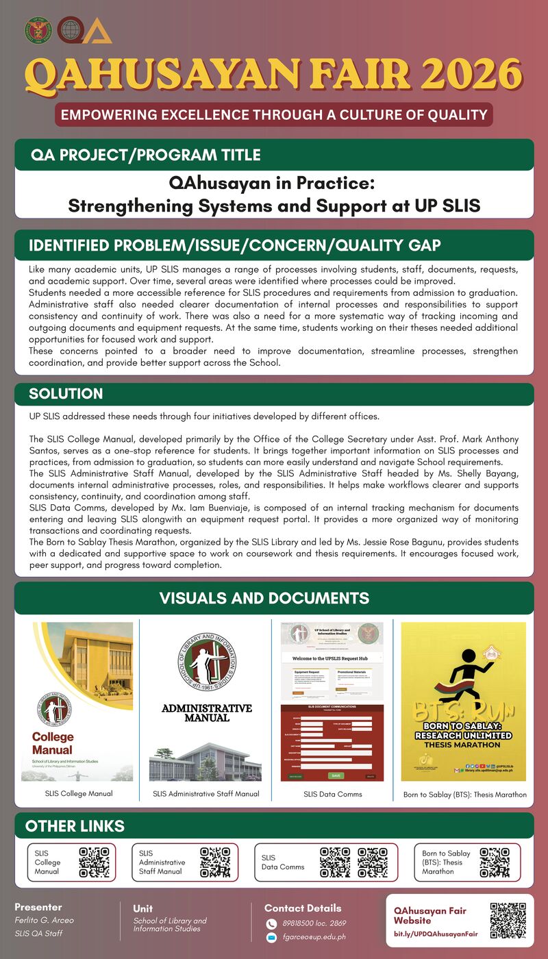 QAhusayan in Practice: Strengthening Systems and Support at UP SLIS