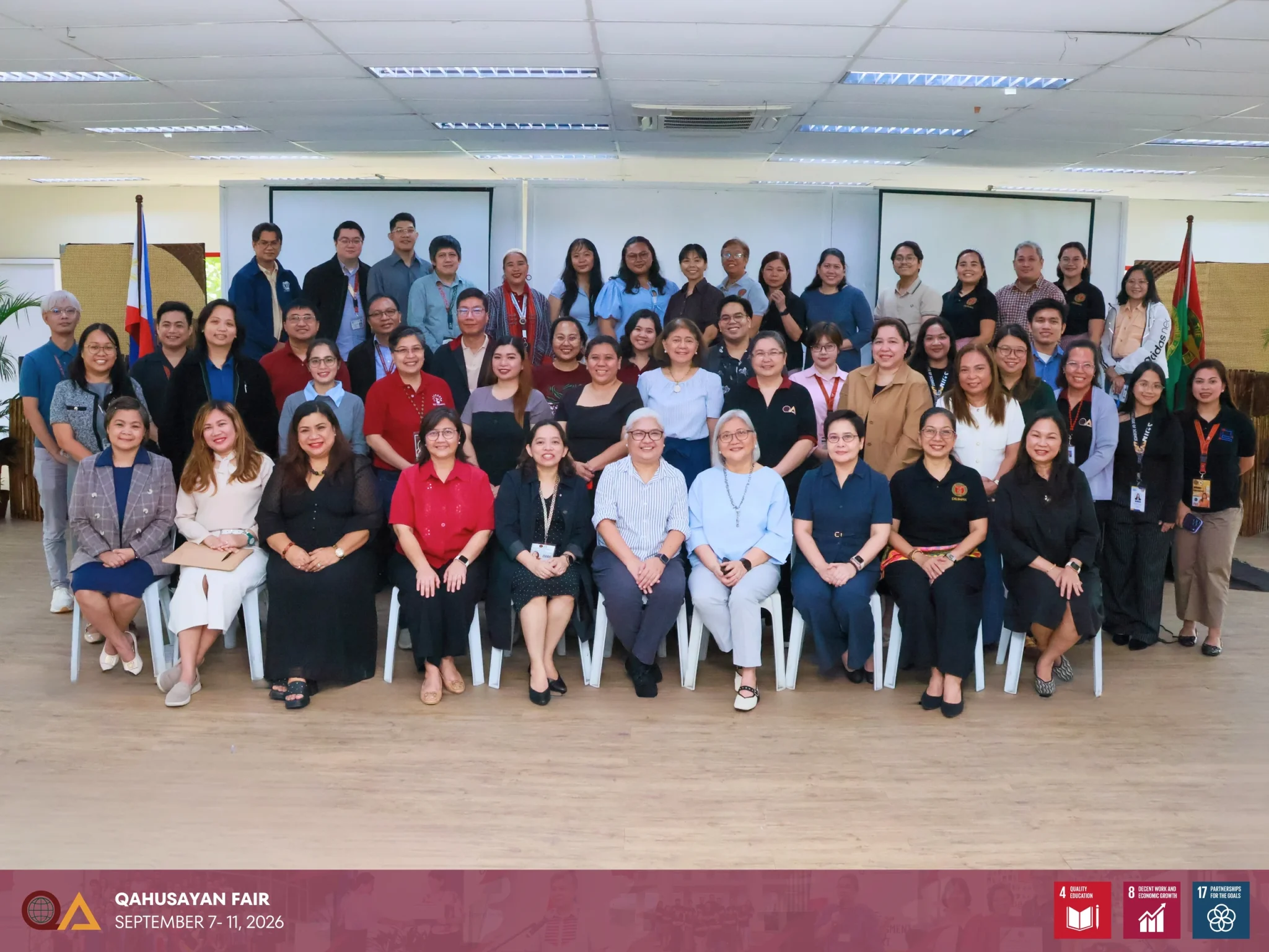 Vice Chancellor for Administration Adeline A. Pacia and UPD QAO Director joined the deans, directors, unit heads, and staff of academic and administrative offices for a group photo during the closing ceremony of the QAhusayan Fair.